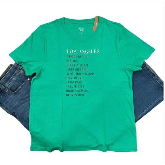 NWT J. Crew Green W/"Los Angeles" Graphic Crewneck T-Shirt - SIZE M - Picture 1 of 8